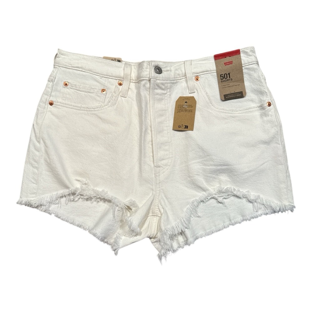Levi's 501 Women Size 33 Original Fit High Rise Distressed Off White Jean Shorts